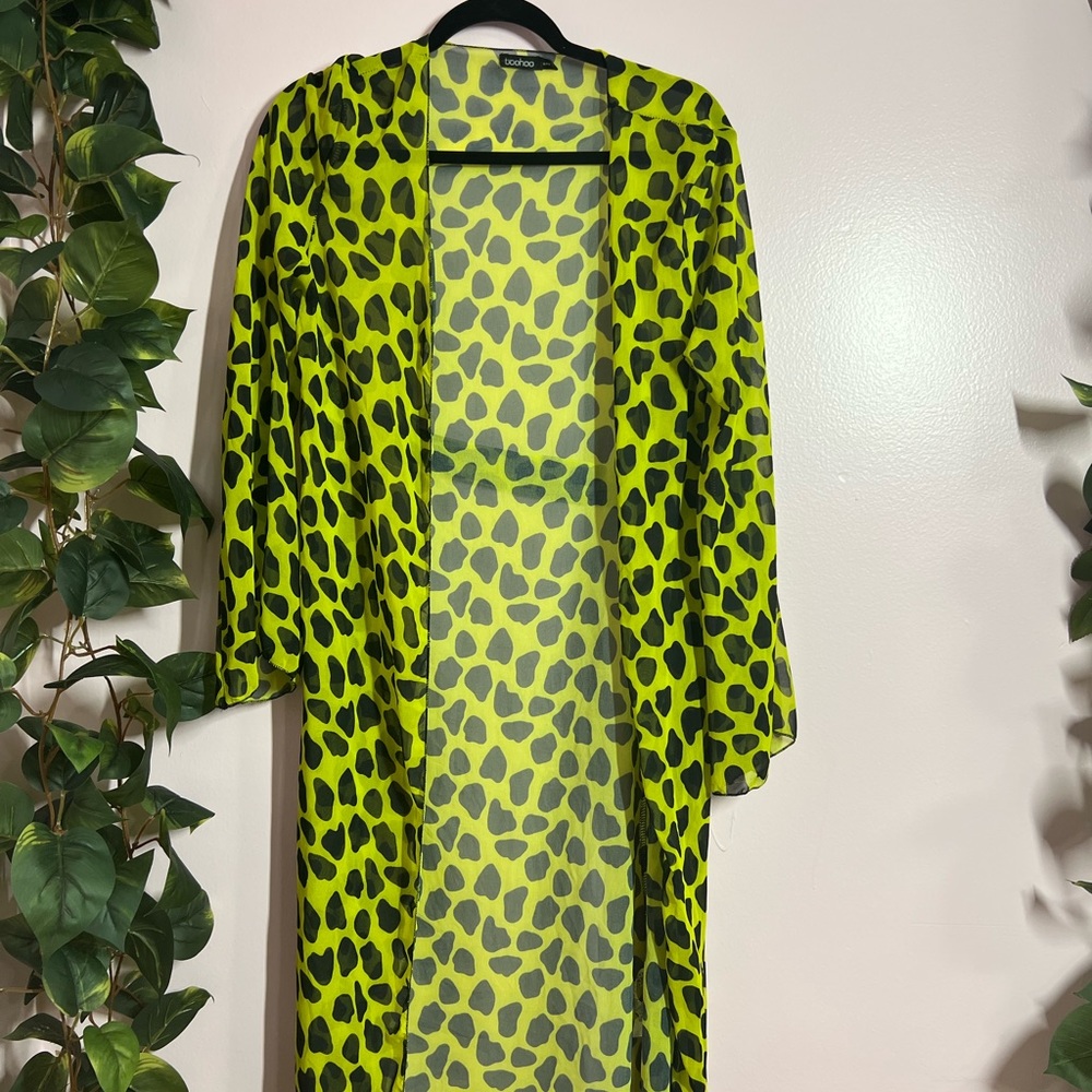 Green & Black Printed Sheer Cardigan